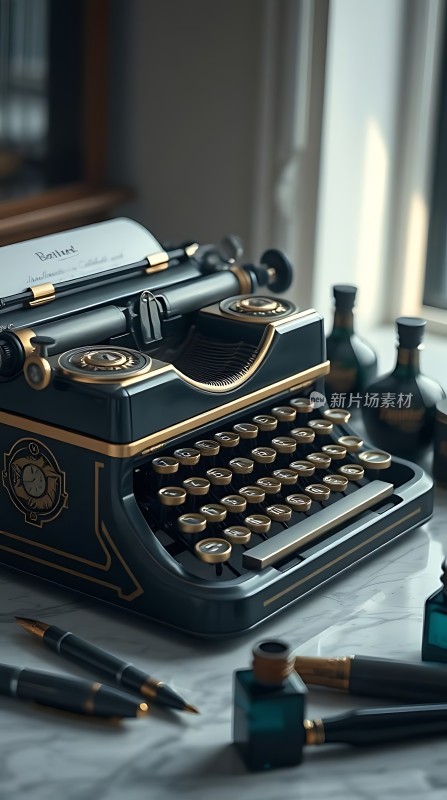 复古打字机与墨水瓶