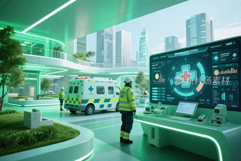 未来医疗急救场景插画