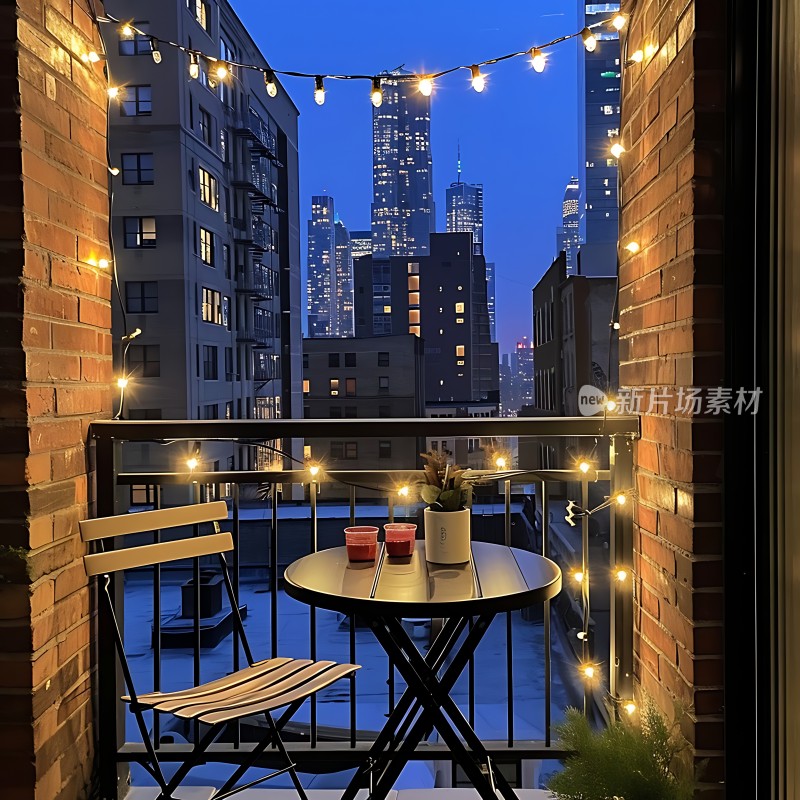 城市夜景下的温馨阳台