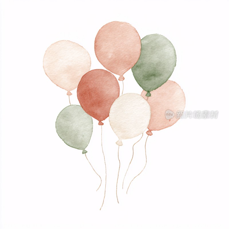 水彩风格彩色气球插画