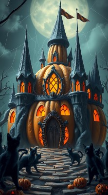 万圣节南瓜城堡与黑猫 万圣节南瓜城堡与黑猫