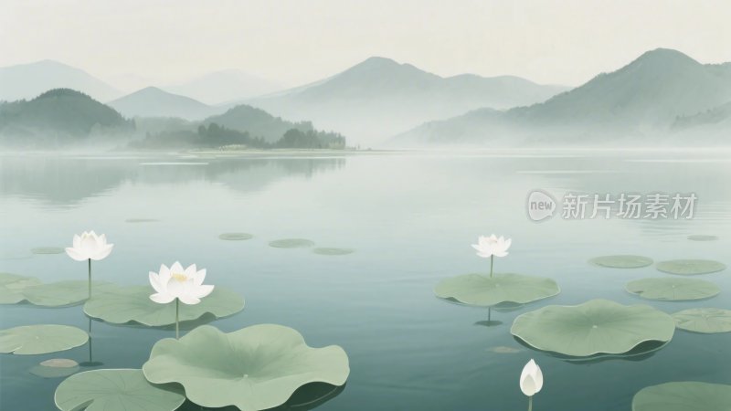 荷塘山水风景插画