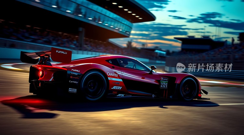 赛道上的红色赛车疾驰而过