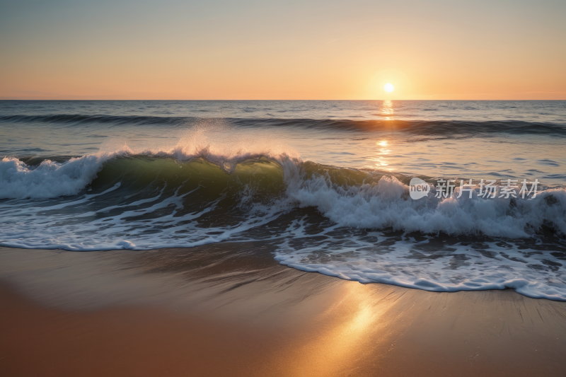 海上日落的景色海浪袭来高清风景图片