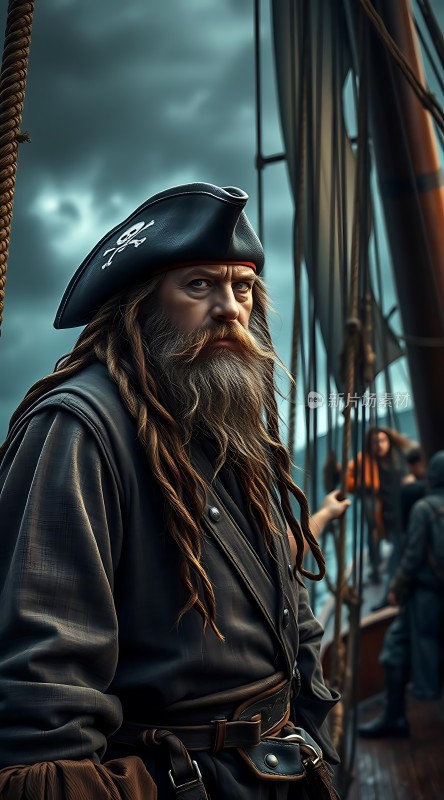 海盗船长在风暴中屹立不倒