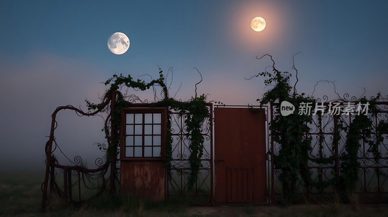 月下藤蔓缠绕的门扉