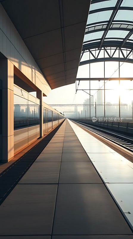 阳光下的现代火车站台