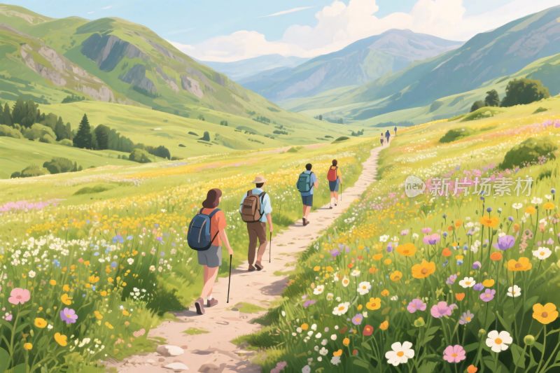 户外徒步风景插画