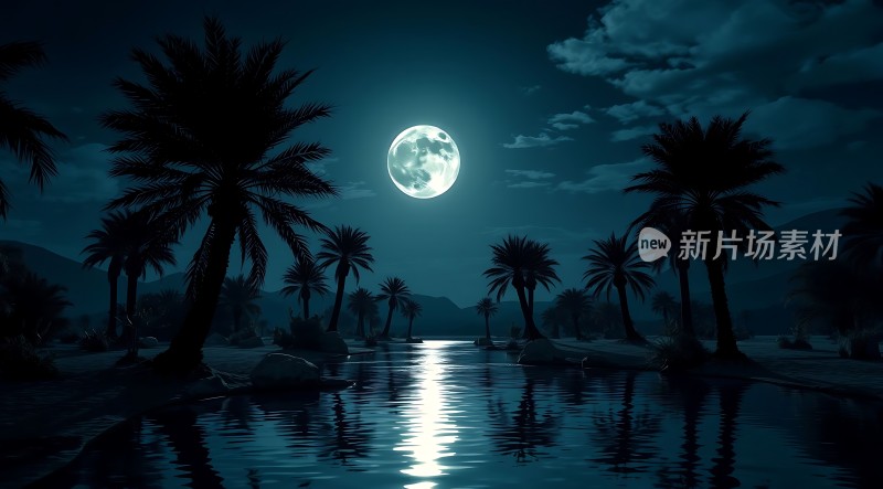 椰林月影映波光