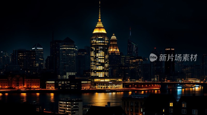 璀璨都市夜景灯火辉煌的建筑群