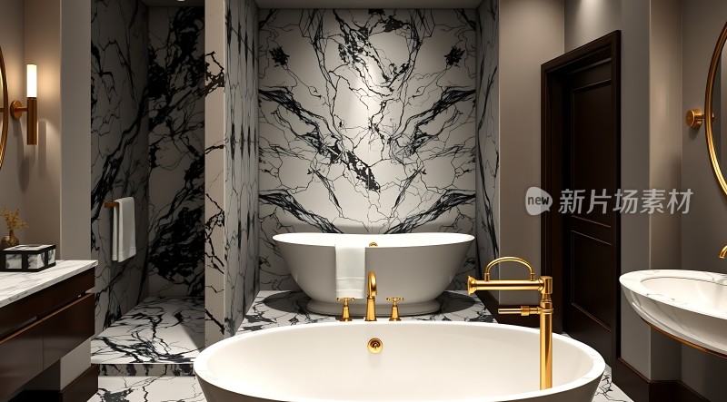 大理石纹理浴室金色卫浴用品