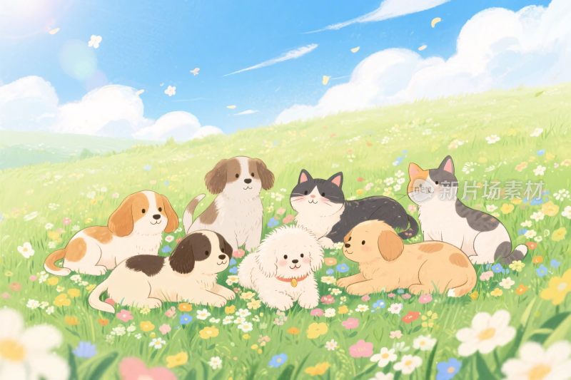 草地上的萌宠群