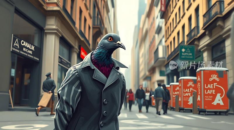 城市街道上的鸽子人