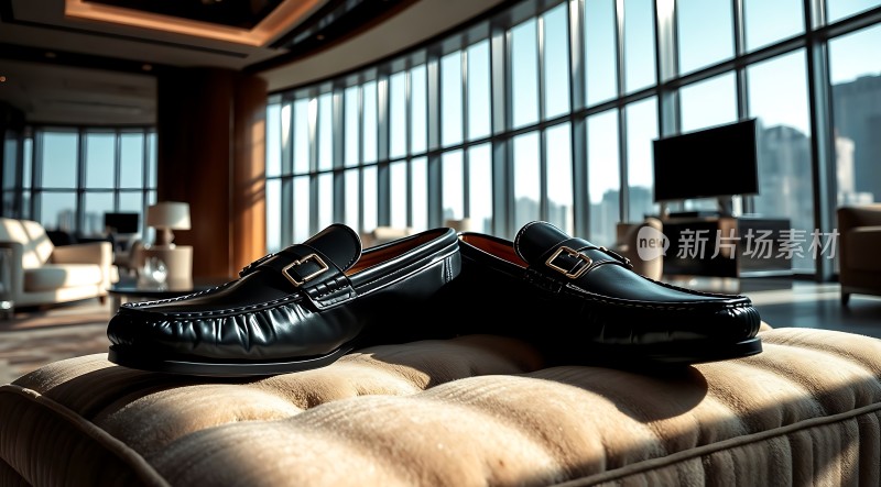 阳光下的黑色皮鞋