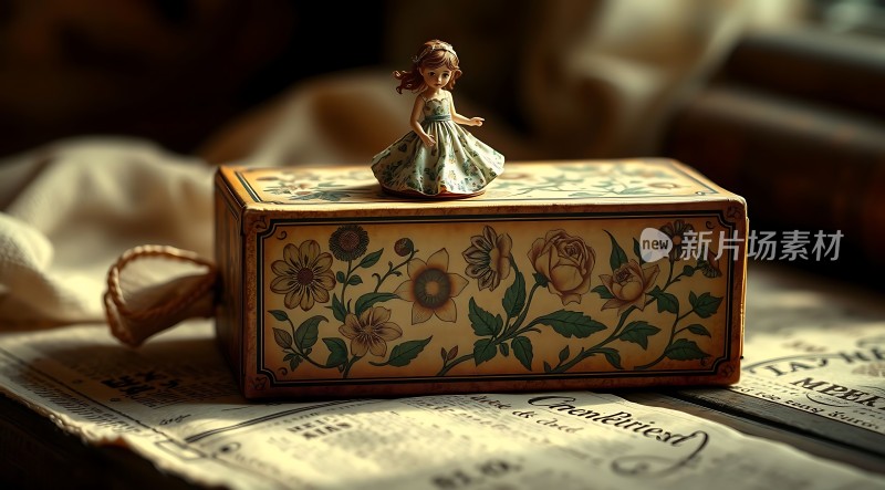 复古音乐盒上的优雅女孩