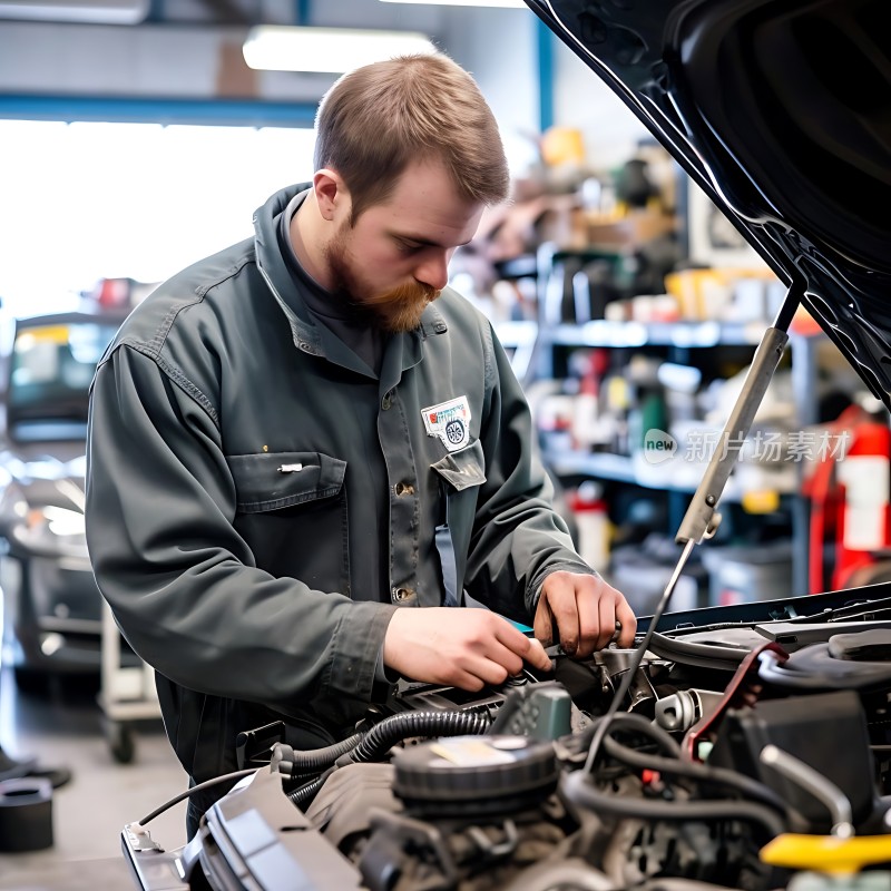 机械师专注检修汽车引擎