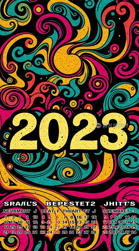 2023年日历色彩斑斓的抽象艺术