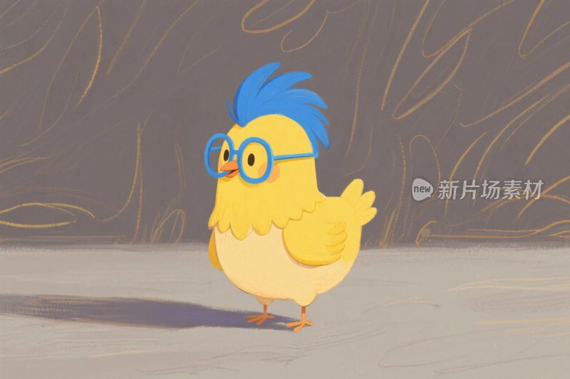 卡通小鸡戴眼镜插画
