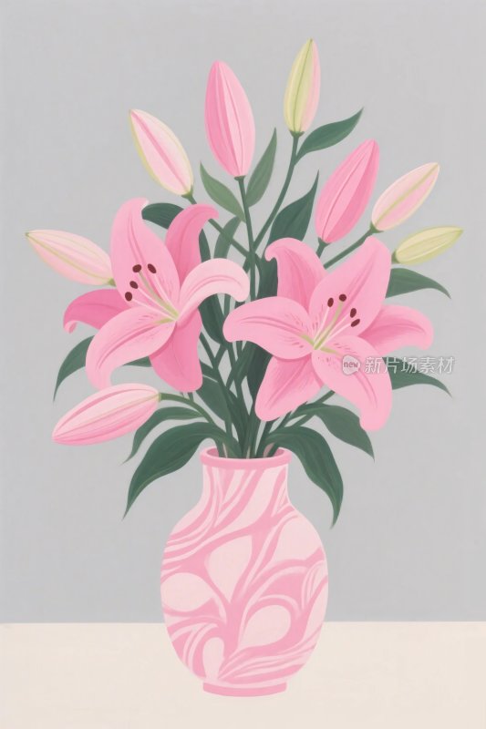粉色百合花插画