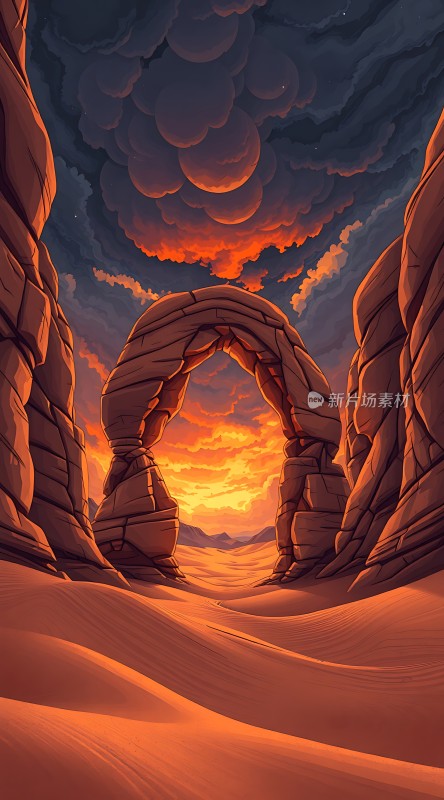 日落下的沙漠奇观