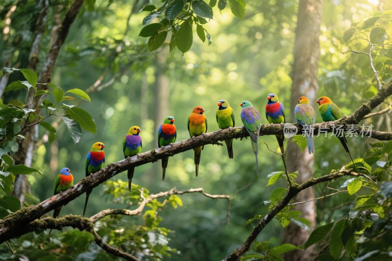 彩鸟栖息森林枝桠