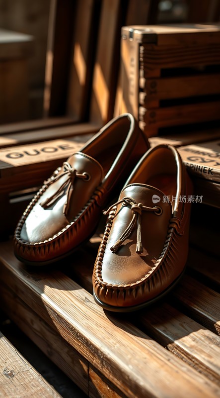 阳光下的棕色皮鞋