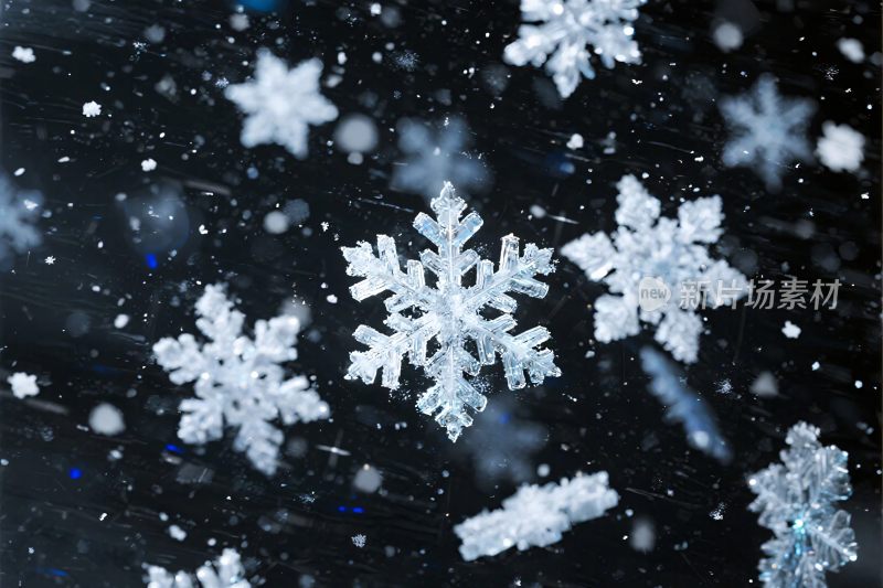 雪花飘落特写