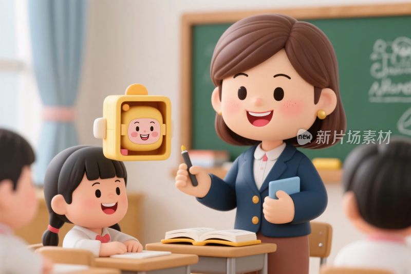 卡通课堂师生互动场景