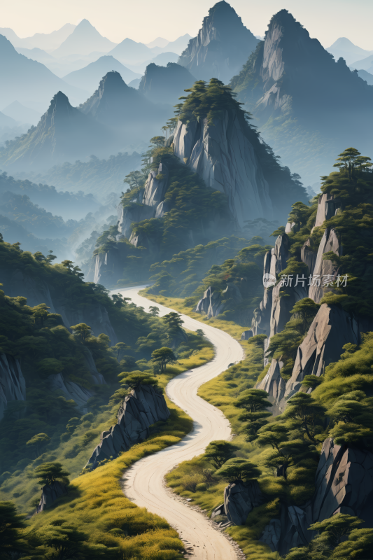 一条蜿蜒的道路高清插画图片