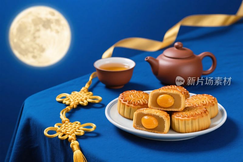 中秋茶点月圆场景图