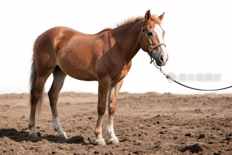 户外棕马牵绳图
