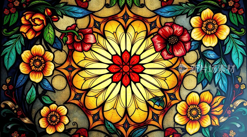 彩色玻璃艺术花卉图案