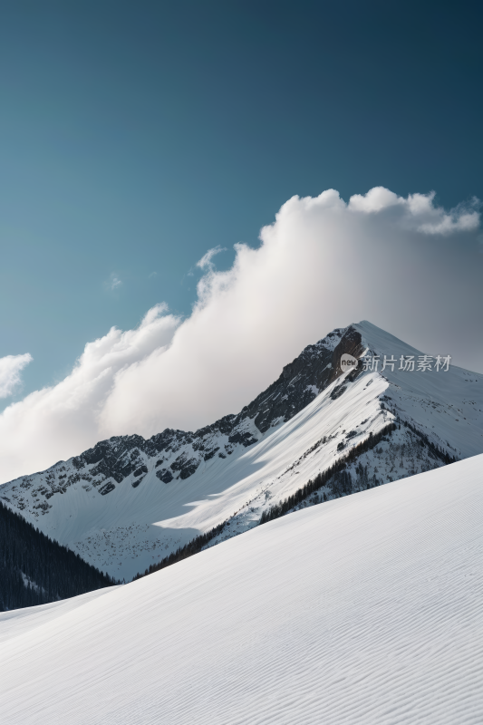 一座被雪覆盖的高山清风景摄影图片