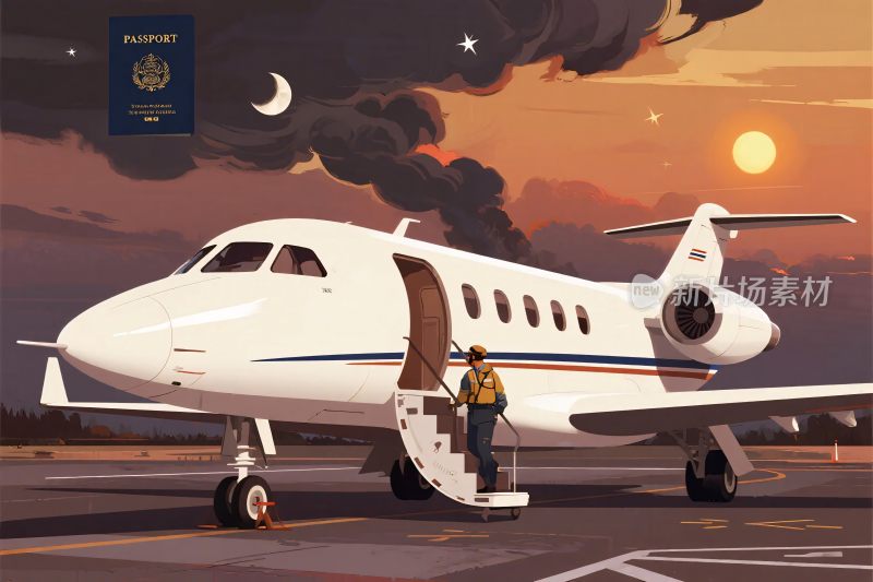 私人飞机飞行场景插画