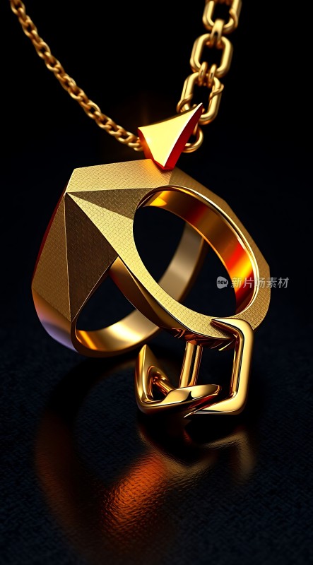 黄金项链与戒指组合闪耀夺目尽显奢华
