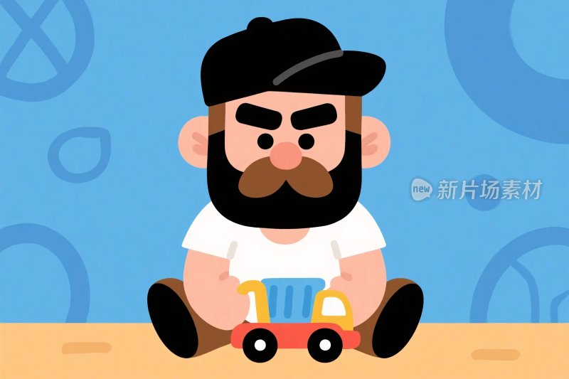 卡通男子玩玩具车