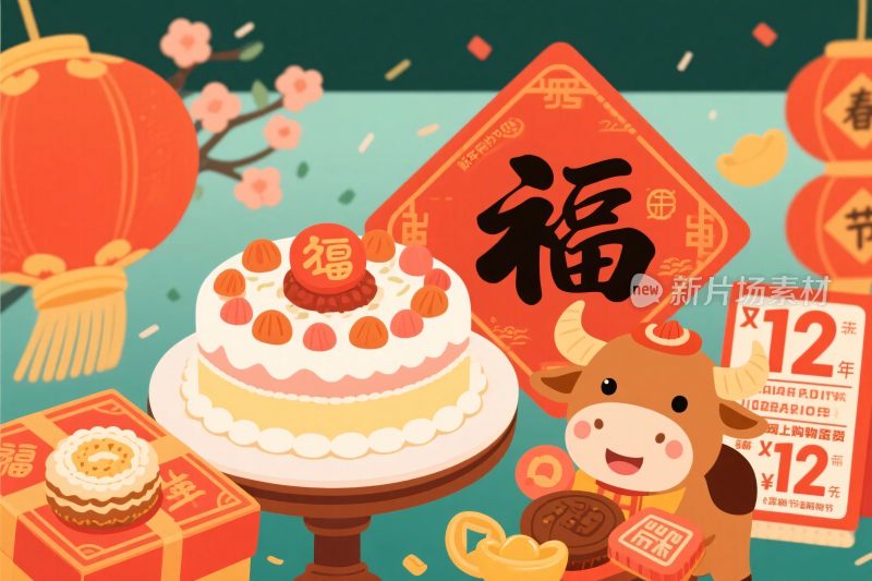 牛年新春喜庆插画