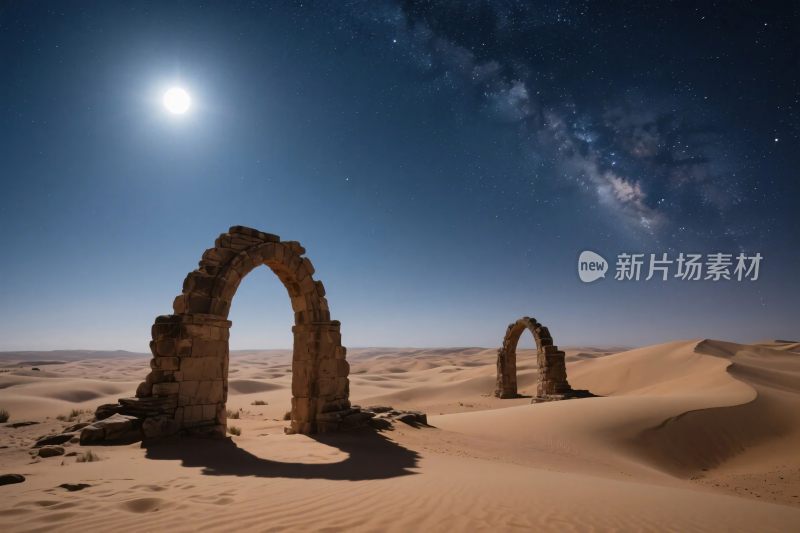 沙漠古遗迹星空风景