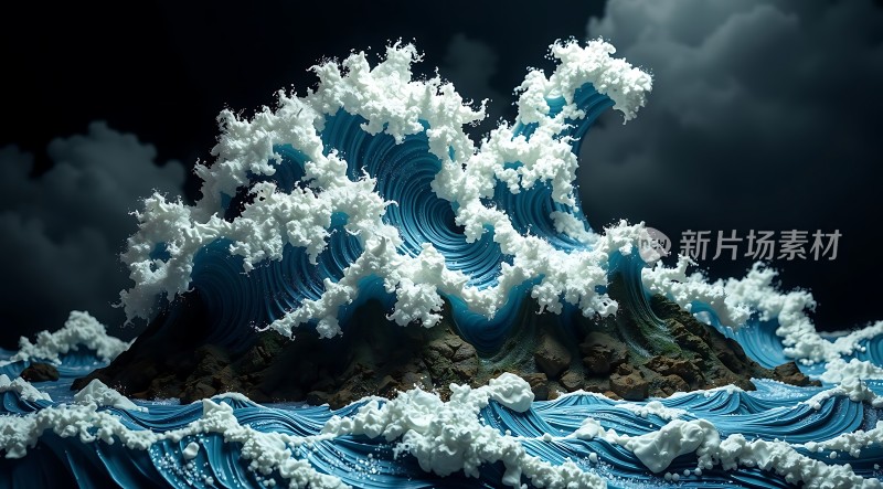 海浪汹涌拍打礁石