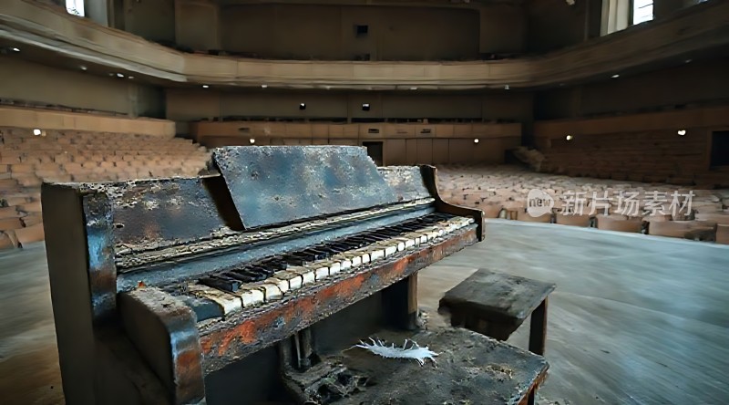 废弃钢琴与空旷音乐厅
