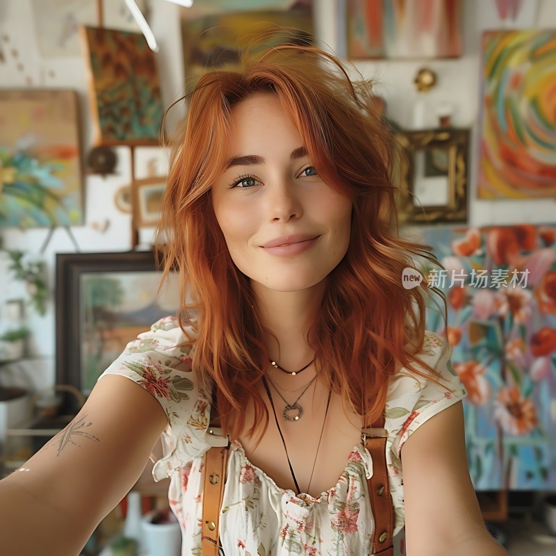 艺术工作室里的微笑女孩