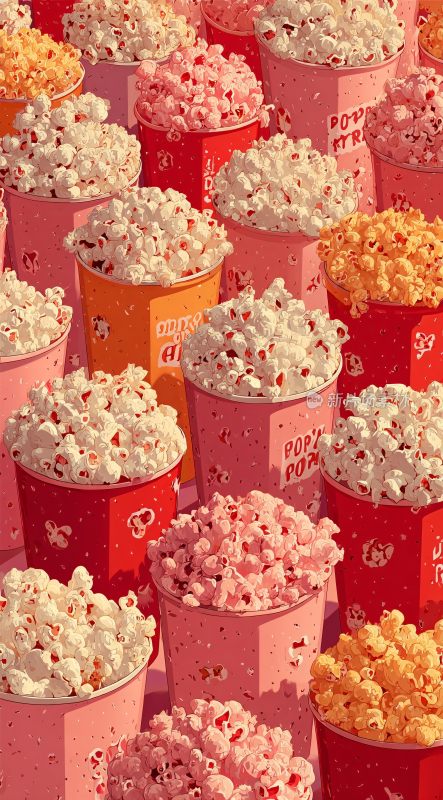 多彩爆米花桶整齐排列画面