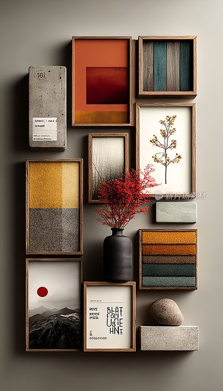 墙上装饰画与摆件组合场景
