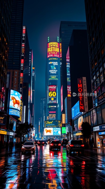 霓虹灯下的繁华都市夜景