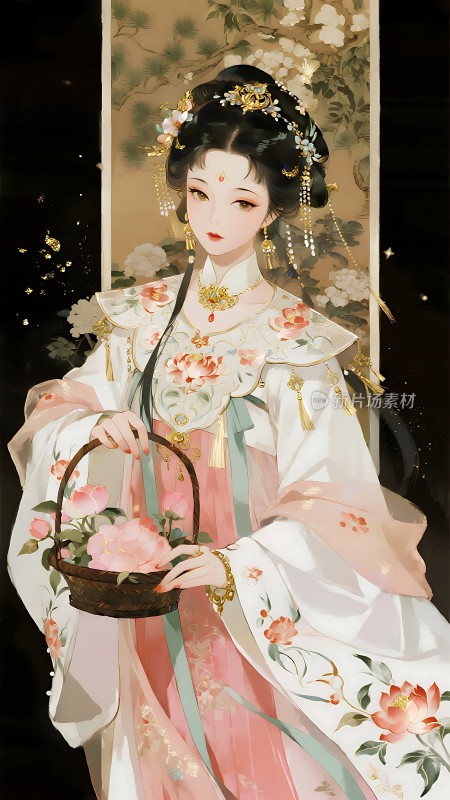 汉服佳人捧花篮