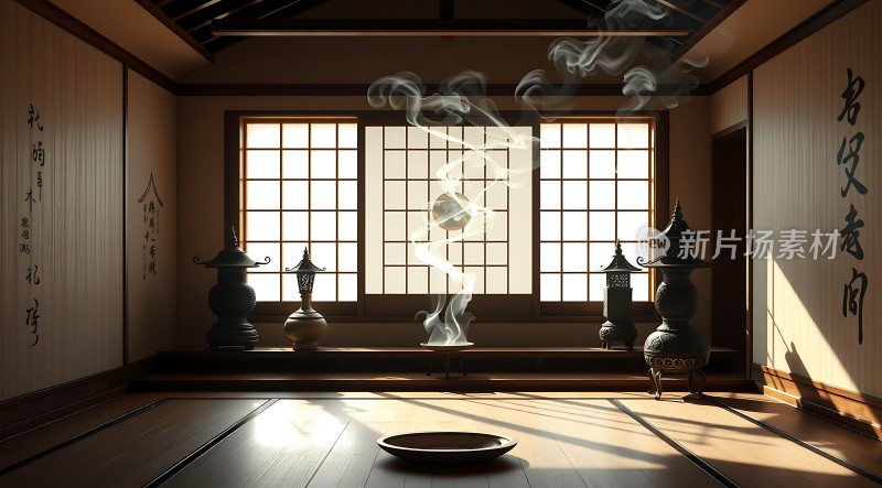 古香古色室内场景书法与香炉的结合