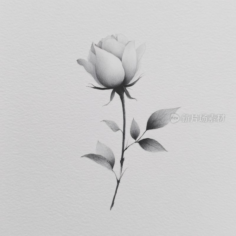黑白素描风格单枝玫瑰花