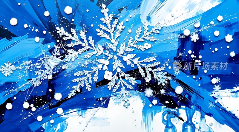 蓝色雪花飘落