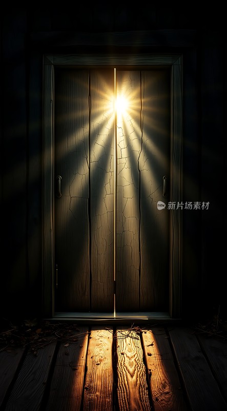 阳光透过木门洒下神秘而温暖