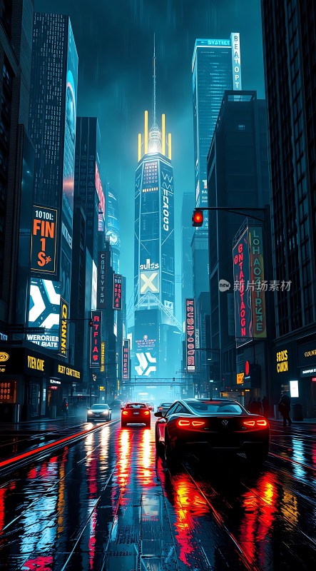 霓虹灯下的未来都市之夜